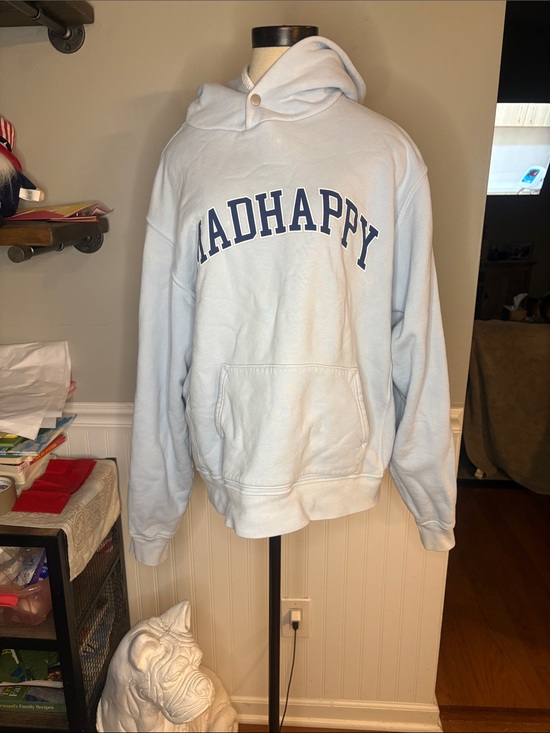 Madhappy Tops - Madhappy Light Blue Hoodie with Navy Logo